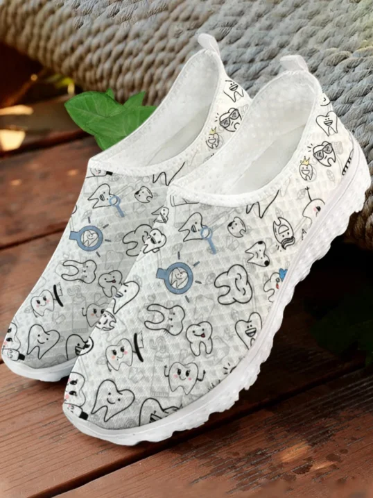White Cartoon Teeth Print Mesh - Men'S Shoes For Tennis review and price