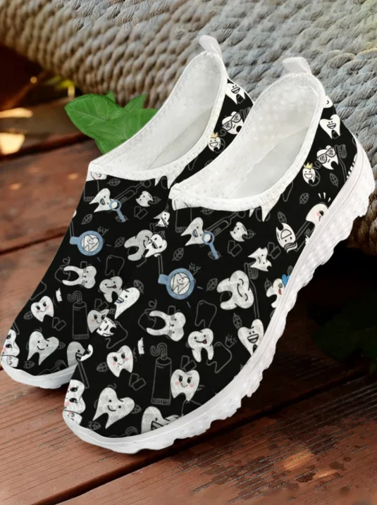 White Cartoon Teeth Print Mesh - Men'S Shoes For Tennis review and price