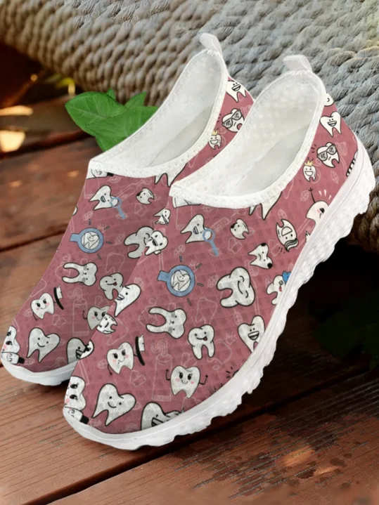 White Cartoon Teeth Print Mesh - Men'S Shoes For Tennis review and price