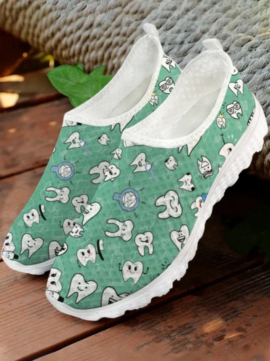 White Cartoon Teeth Print Mesh - Men'S Shoes For Tennis review and price